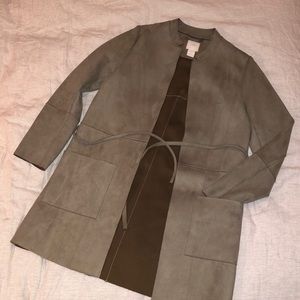 H&M faux suede beige green paneled jacket womens 4